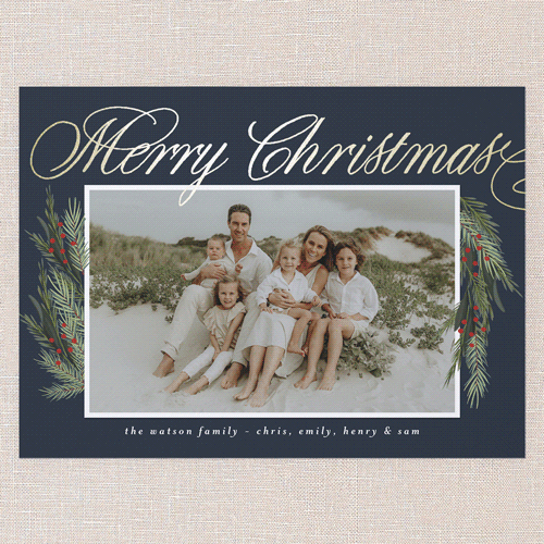 Winter Retreat Holiday Card, Gold Foil, Blue, 6x8 Flat, Christmas, Luxe Double-Thick Cardstock, Square, Blue