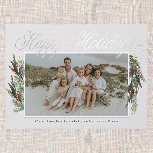 Winter Retreat Holiday Card, White, Silver Foil, 6x8 Flat, Holiday, Luxe Double-Thick Cardstock, Square, White