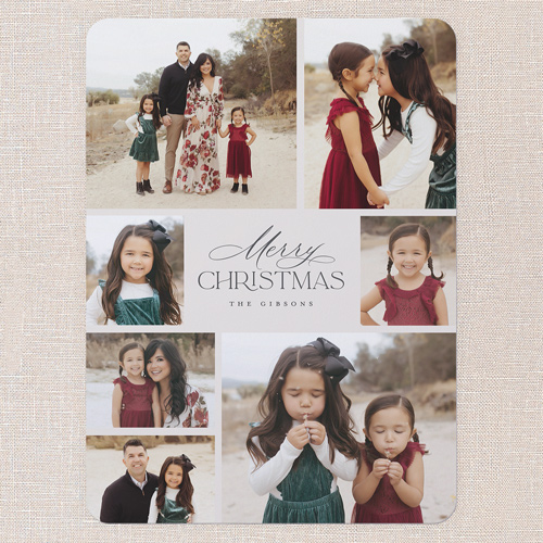 Joyous Grid Holiday Card, Gray, 6x8 Flat, Christmas, Pearl Shimmer Cardstock, Rounded, Gray