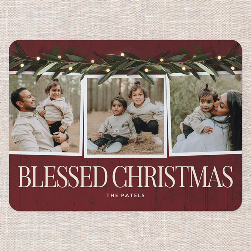 Beaming Laurel Holiday Card, Red, none, 6x8 Flat, Religious, 100% Recycled Cardstock , Rounded, Red