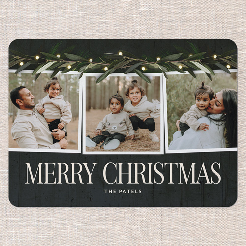 Beaming Laurel Holiday Card, Black, none, 6x8 Flat, Christmas, Signature Smooth Cardstock, Rounded, Black