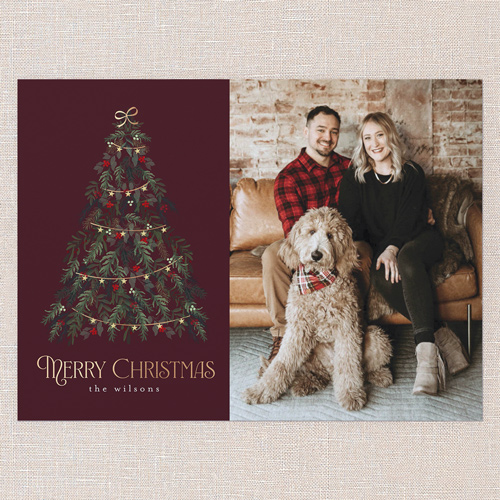 Beautiful Tree Holiday Card, Red, 6x8 Flat, Christmas, 100% Recycled Cardstock , Square, Rich Burgundy