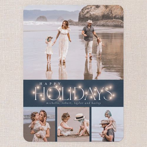 Rustic Bulbs Holiday Card, Blue, 6x8 Flat, Holiday, 100% Recycled Cardstock , Rounded, Navy