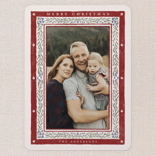 Ravishing Rustic Holiday Card, Red, 6x8 Flat, Christmas, 100% Recycled Cardstock , Rounded, Velvet