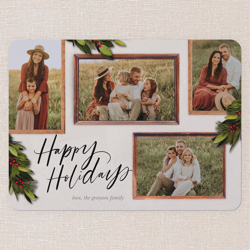 Rustic Berry Frames Holiday Card, White, 6x8 Flat, Holiday, Pearl Shimmer Cardstock, Rounded, Almond