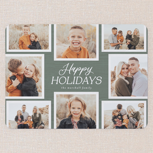 Timeless Collage Holiday Card, Green, 6x8 Flat, Holiday, Pearl Shimmer Cardstock, Rounded, Green