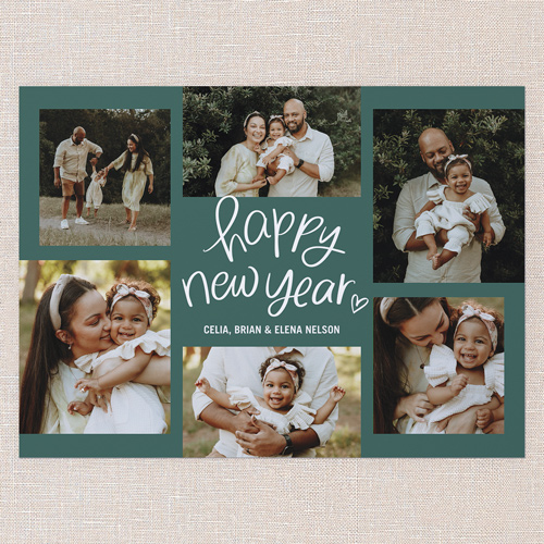 Whimsy Year Holiday Card, Green, 6x8 Flat, New Year, Pearl Shimmer Cardstock, Square, Evergreen