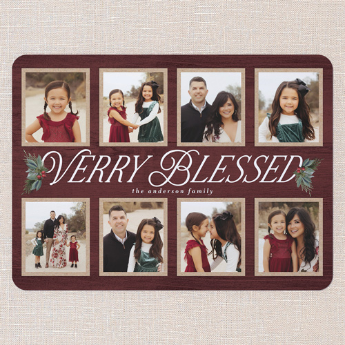 Woodland Sprigs Holiday Card, Red, 6x8 Flat, Religious, Pearl Shimmer Cardstock, Rounded, Velvet