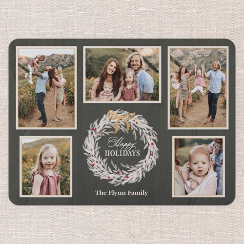 Wreath Gathering Holiday Card, Green, 6x8 Flat, Holiday, Pearl Shimmer Cardstock, Rounded, Tree