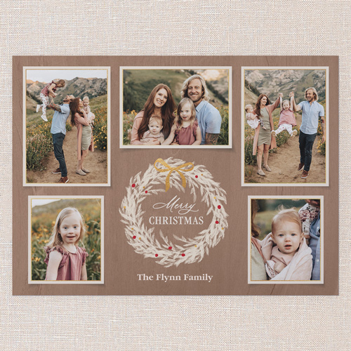 Wreath Gathering Holiday Card, Beige, 6x8 Flat, Christmas, Luxe Double-Thick Cardstock, Square, Latte
