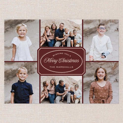 Oval Greeting Holiday Card, Red, 6x8 Flat, Christmas, Pearl Shimmer Cardstock, Square, Velvet