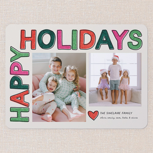 Color Pop Wishes Holiday Card, Grey, 6x8 Flat, Holiday, Signature Smooth Cardstock, Rounded, Whisper Gray