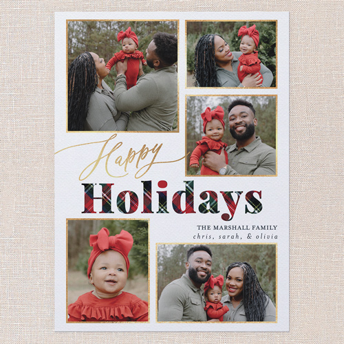 Plaid Greeting Holiday Card, White, 6x8 Flat, Holiday, 100% Recycled Cardstock , Square, White