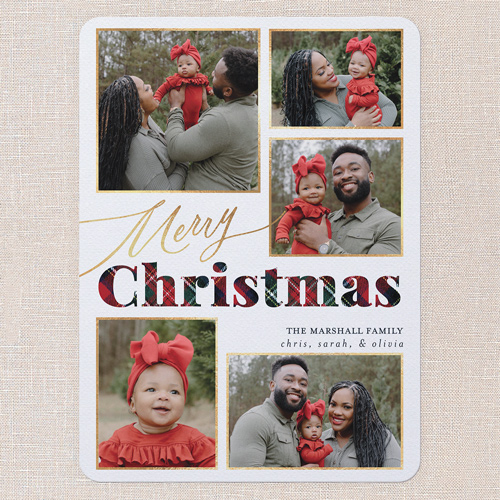 Plaid Greeting Holiday Card, White, 6x8 Flat, Christmas, 100% Recycled Cardstock , Rounded, White