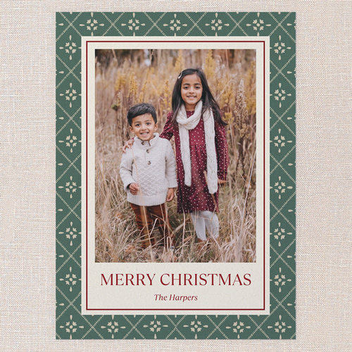 Patterned Border Holiday Card, Blue, 6x8 Flat, Christmas, Luxe Double-Thick Cardstock, Square, Lake