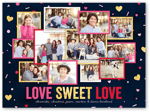 Hearts Confetti Valentine's Card, Blue, Pearl Shimmer Cardstock, Square