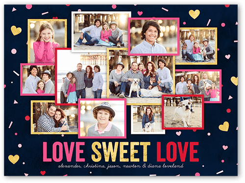 Hearts Confetti Valentine's Card, Blue, Signature Smooth Cardstock, Square