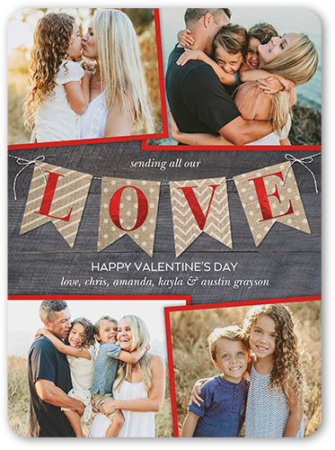 Love Banner Valentine's Card, Red, Pearl Shimmer Cardstock, Rounded