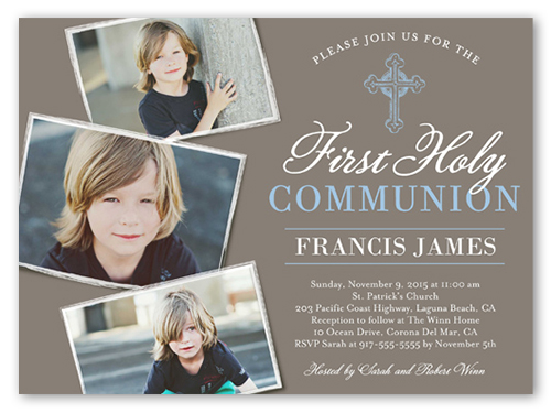 Communion Cross Boy Communion Invitation, Brown, Pearl Shimmer Cardstock, Square