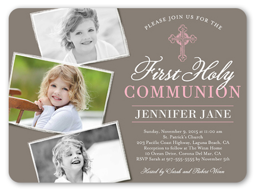 Communion Cross Girl Communion Invitation, Brown, Matte, Signature Smooth Cardstock, Rounded
