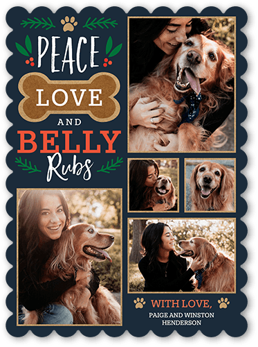 Belly Rubs Christmas Card, Scallop Corners