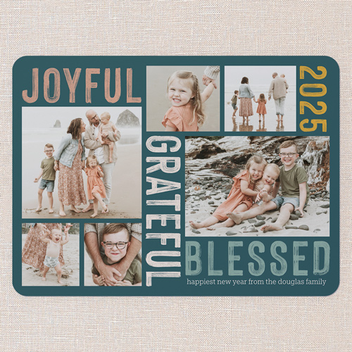 Generous Gratitude New Year's Card, Blue, 6x8 Flat, New Year, 100% Recycled Cardstock , Rounded