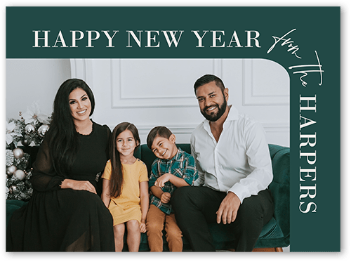Editable Curve New Year's Card, Green, 6x8 Flat, Write Your Own Greeting, Signature Smooth Cardstock, Square