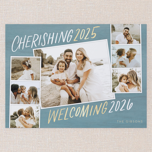 Welcoming Year New Year's Card, Blue, 6x8 Flat, New Year, Luxe Double-Thick Cardstock, Square, Celeste