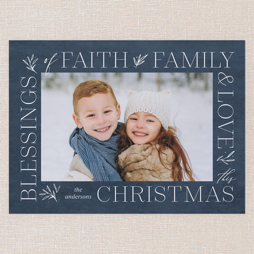 Blessed Border Religious Christmas Card, Blue, 6x8 Flat, Religious, Luxe Double-Thick Cardstock, Square, Slate Blue
