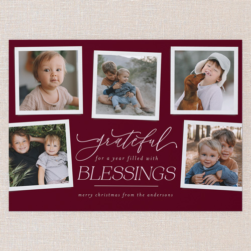 Blessed Gallery Religious Christmas Card, Red, 6x8 Flat, Religious, Pearl Shimmer Cardstock, Square, Velvet