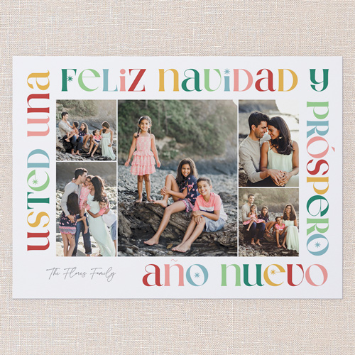 Multicolored Frame Tarjeta de Navidad, White, 6x8 Flat, Feliz Navidad, Pearl Shimmer Cardstock, Square, White