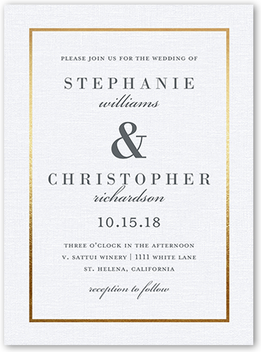 Simple Solid Frame Wedding Invitation, White, Matte, Signature Smooth Cardstock, Square