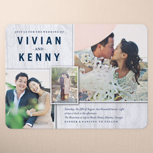 White Picket Fence Wedding Invitation, Grey, Signature Smooth Cardstock, Rounded