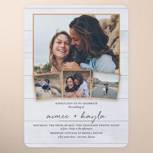 Calligraphy Collection Wedding Invitation, White, 6x8 Flat, Pearl Shimmer Cardstock, Rounded, White