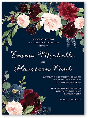 Exquisite Bouquet Wedding Invitation, Blue, 6x8, Matte, Signature Smooth Cardstock, Square