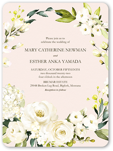 Blooming Beauty Wedding Invitation, Pink, 6x8 Flat, Pearl Shimmer Cardstock, Rounded, Chenille