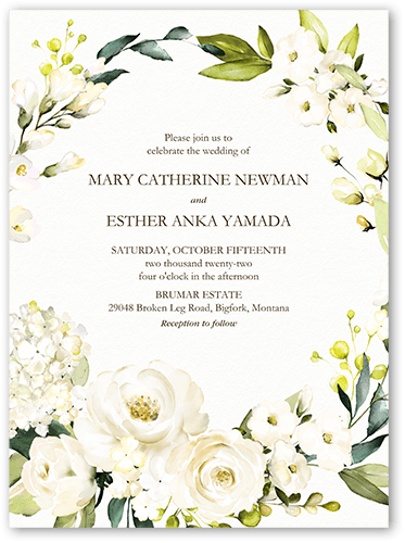 Blooming Beauty Wedding Invitation, White, 6x8 Flat, Pearl Shimmer Cardstock, Square