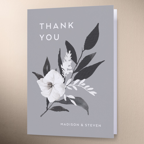 Evening Flower Wedding Thank You Card, Grey, 3x5, Matte, Folded Smooth Cardstock