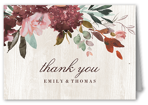 Muted Florals Thank You Card, Red, 3x5, Matte, Folded Smooth Cardstock, Cabernet
