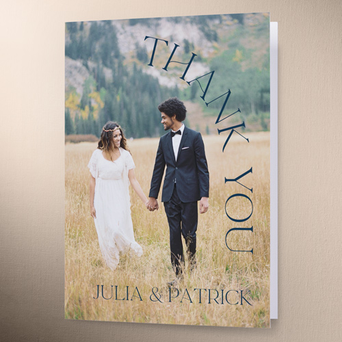 Modern Flow Wedding Thank You Card, Blue, 3x5, Matte, Folded Smooth Cardstock, Feather