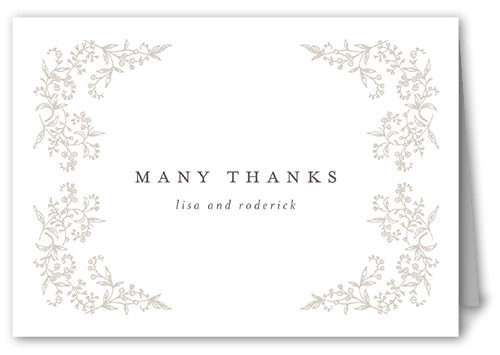 Delicate Florals Wedding Thank You Card, White, 3x5, Matte, Folded Smooth Cardstock