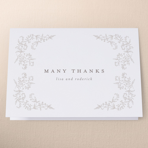Delicate Florals Wedding Thank You Card, White, 3x5, Write Your Own Greeting, Matte, Folded Smooth Cardstock, White