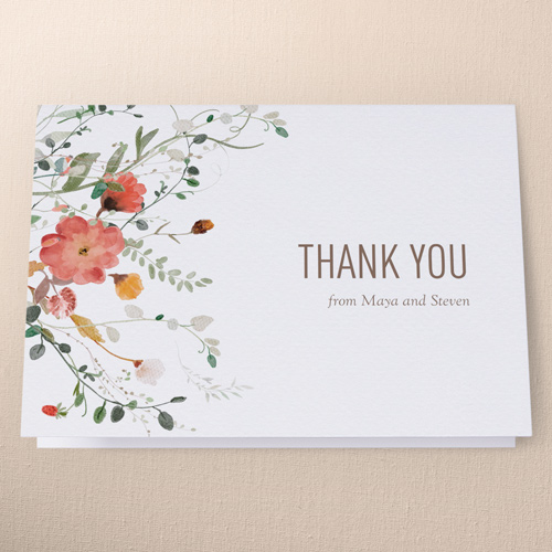 Tranquil Flowers Wedding Thank You Card, White, 3x5, Write Your Own Greeting, Matte, Folded Smooth Cardstock, White
