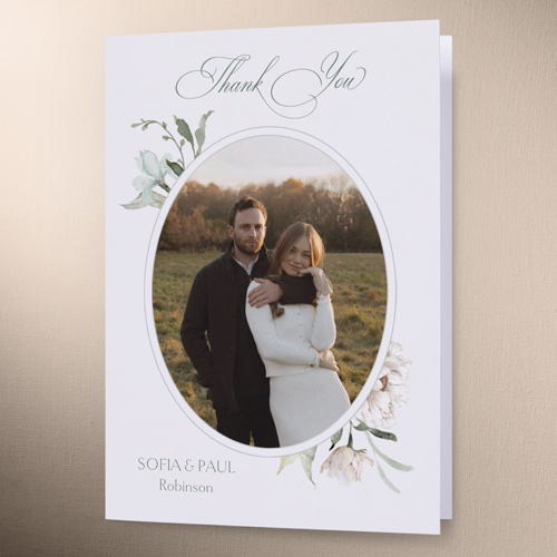 Monogram Bouquet Wedding Thank You Card, White, 3x5, Matte, Folded Smooth Cardstock, White