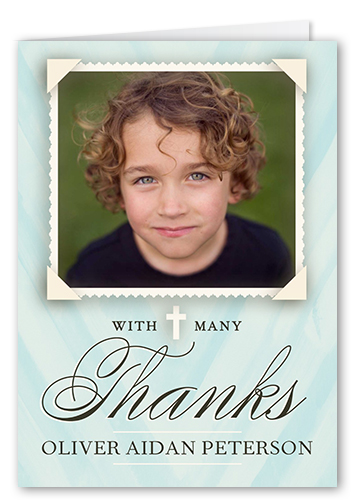 Holy Communion Boy Thank You Card, Blue, Matte, Folded Smooth Cardstock