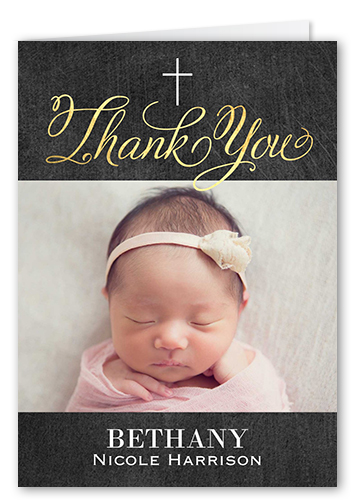 Special Christening Thank You Card, Grey, Matte, Folded Smooth Cardstock