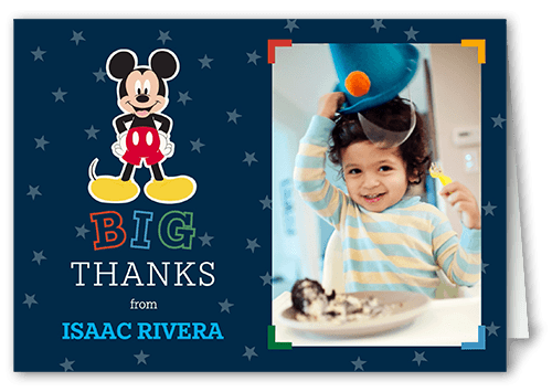 Disney Mickey Mouse One Thank You Card, Blue, 3x5, Matte, Folded Smooth Cardstock, Navy