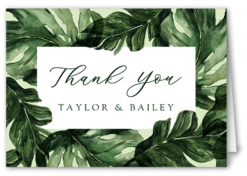 Watercolor Fronds Thank You Card, Green, 3x5, Matte, Folded Smooth Cardstock