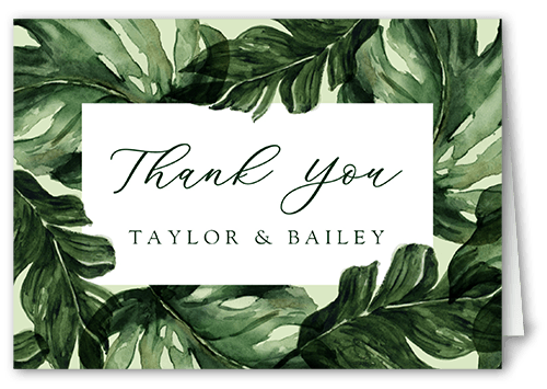 Watercolor Fronds Thank You Card, Green, 3x5, Matte, Folded Smooth Cardstock, Green