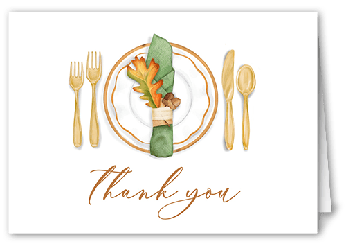Thanksgiving Setting Thank You Card, White, 3x5, Matte, Folded Smooth Cardstock, White